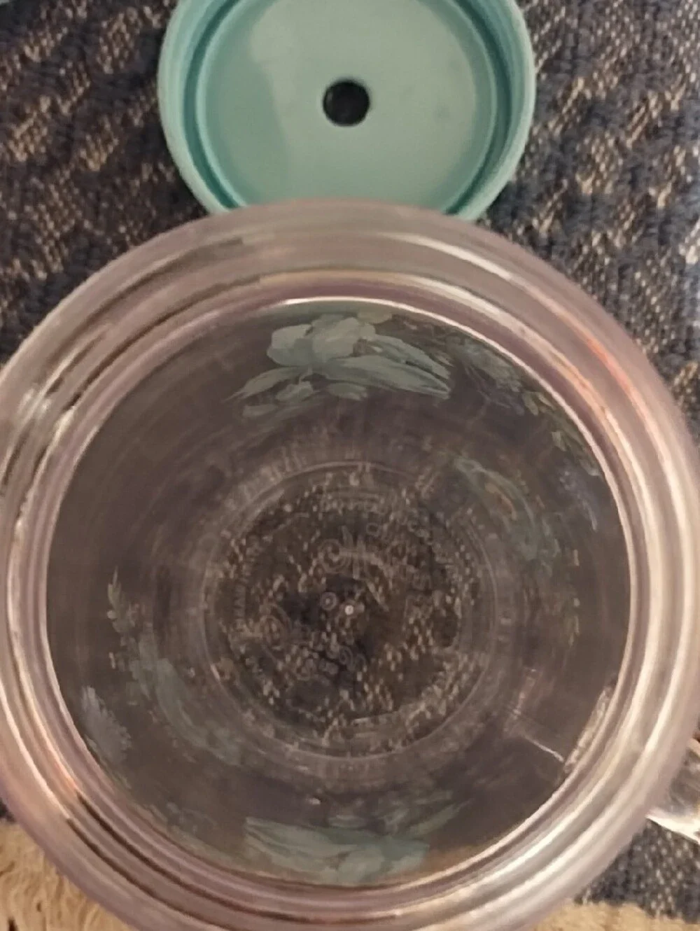 The Pioneer Woman Aqua Floral Mason Mug with Straw EUC.